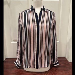 Lauren Ralph Lauren Stripped (Pink/Black) Silk Button Down - Size Small
